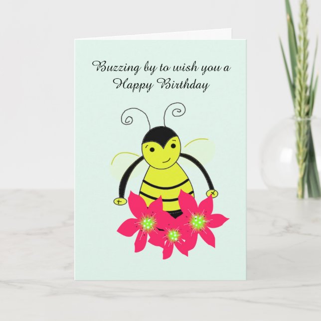 Whimsical Bee med blommor Kort (Framsida)