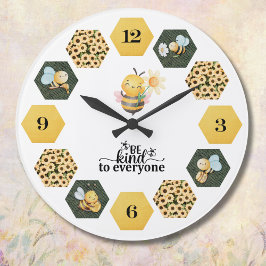 Whimsical Bee Sunflower and Honeycomb Stor Klocka