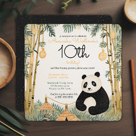 Whimsical Beige Bamboo och Panda Födelsedagsfest Inbjudningar