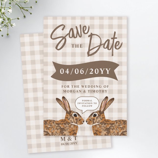 Whimsical Beige Skogshare Kanin Save The Date Spara Datumet (Skapare uppladdad)