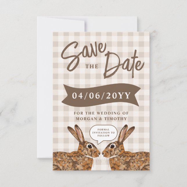 Whimsical Beige Skogshare Kanin Save The Date Spara Datumet (Framsida)