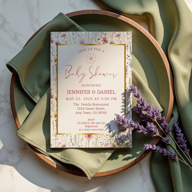 Whimsical Beige Vildblomma Kanin Bebis Shower Inbjudningar (Skapare uppladdad)