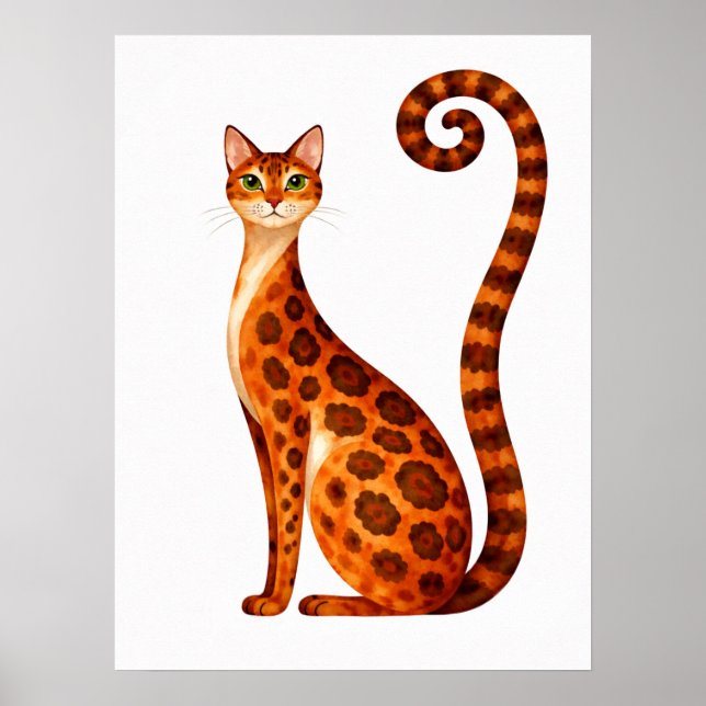 Whimsical Bengal Cat Watercolor Poster (Framsidan)