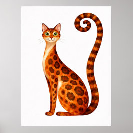 Whimsical Bengal Katt Vattenfärg Poster