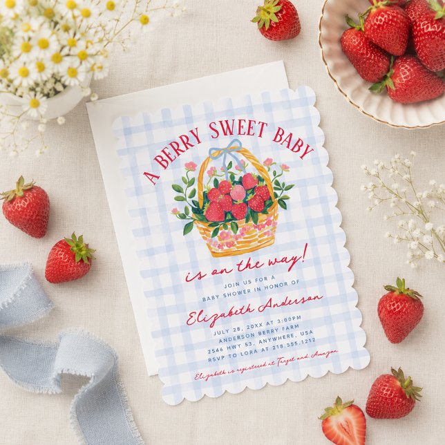 Whimsical Berry Söt Baby Shower Inbjudan (Whimsical Berry Sweet Baby Shower Invitation)