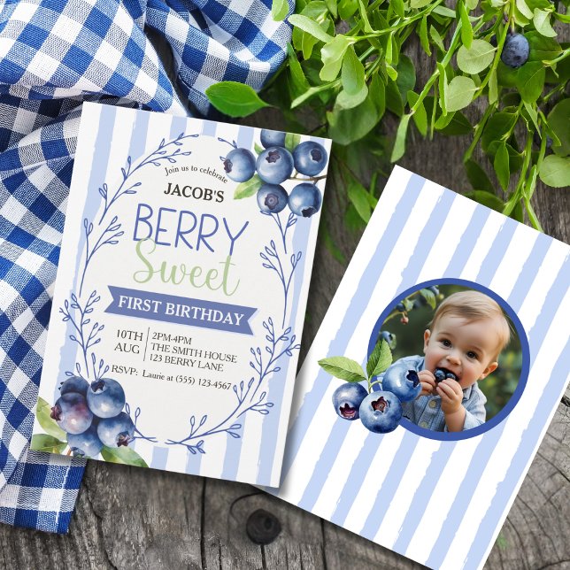 Whimsical Berry Sweet Blueberry Birthday Inbjudningar (Whimsical Berry Sweet Blueberry Birthday Invitation)