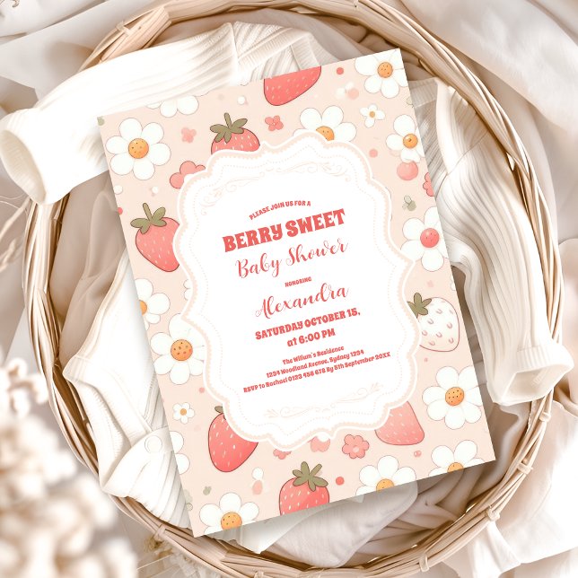 Whimsical Berry Sweet Rosa Coquette Baby Shower Inbjudningar (Skapare uppladdad)
