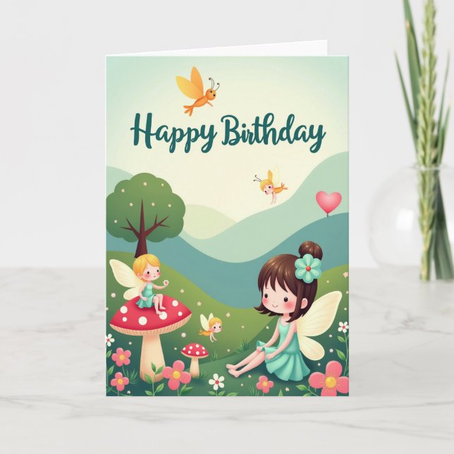 Whimsical Bevingad Födelsedagskort Kort (Framsida)
