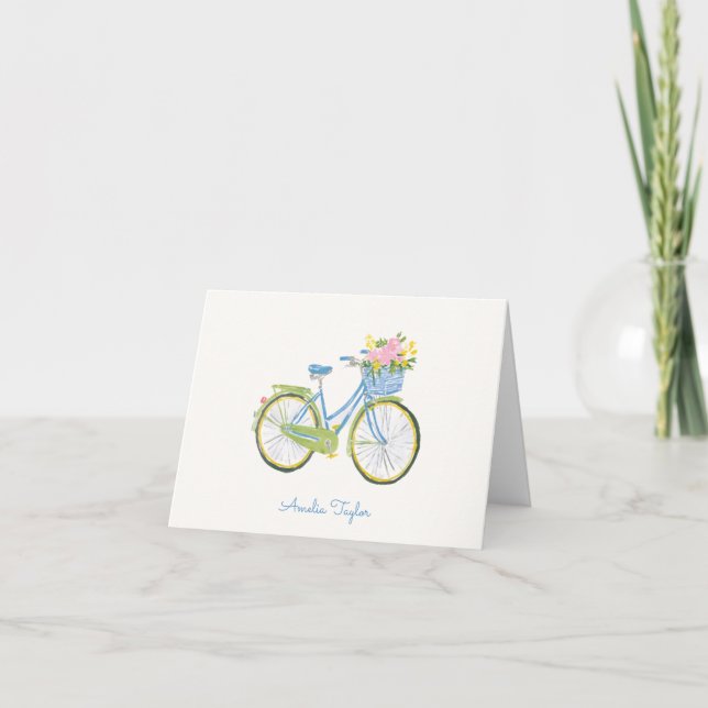 Whimsical Bicycle Illustration Personalized Name Anteckningskort (Framsida)