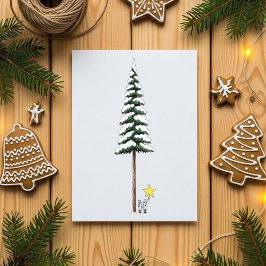 Whimsical Big Christmas Tree Snowy Holiday Card Julkort