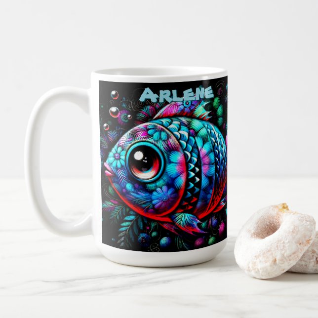 Whimsical Big-Eyed Fish Nautical Personalized Kaffemugg (Med munk)