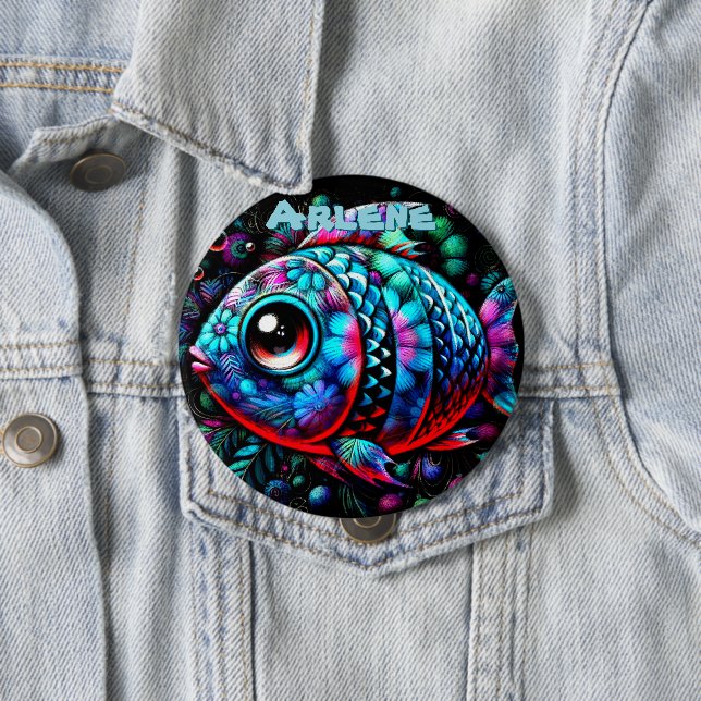 Whimsical Big-Eyed Fish Nautical Personalized Knapp (In Situ)