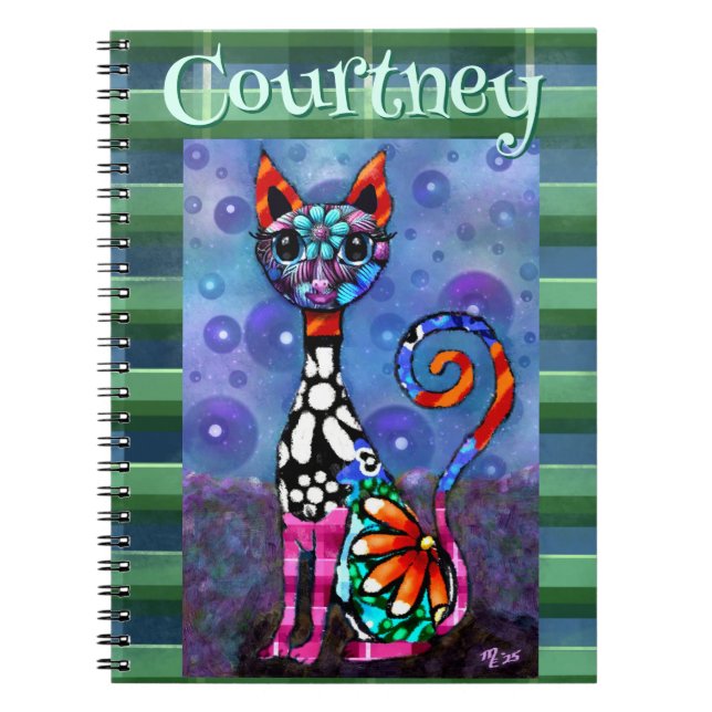 Whimsical Big-Eyed Funky Kitty Cat Personalized Anteckningsbok (Framsidan)