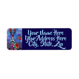 Whimsical Big-Eyed Funky Kitty Cat Return Address Returadress Etikett