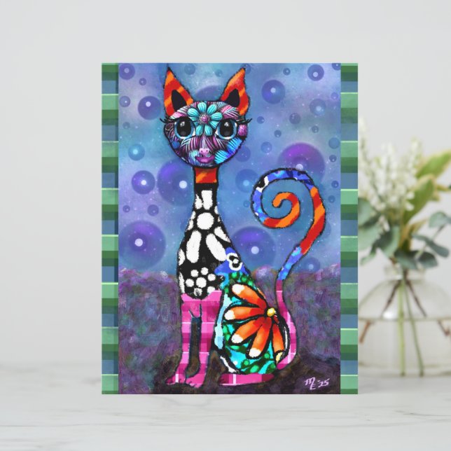 Whimsical Big-Eyed Funky Kitty Cat Scrapbook Paper (Stående Fram)