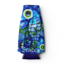 Whimsical Big-Eyes Seahorse Art Blue Personalized