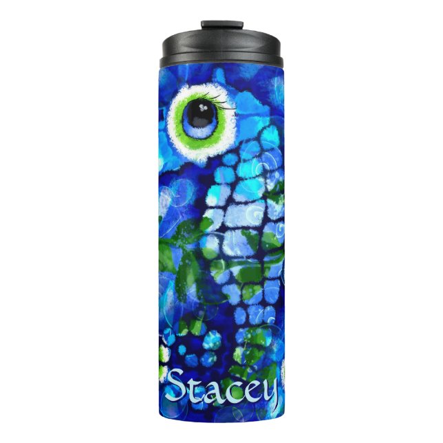 Whimsical Big-Eyes Seahorse Art Blue Personalized (Framsida)