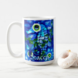 Whimsical Big-Eyes Sjöhäst Konst Blå Personlig Kaffemugg