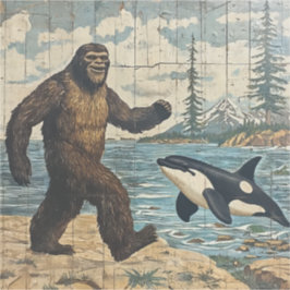 Whimsical Bigfoot and Orca Klistermärken