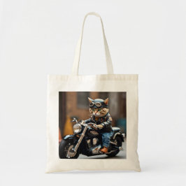 Whimsical Biker Cat Tote Tygkasse