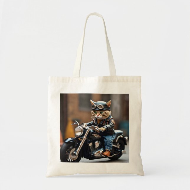 Whimsical Biker Cat Tote Tygkasse (Framsidan)
