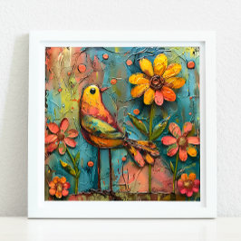WHIMSICAL BIRD AND BLOMMIGT POSTER