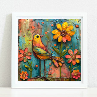 WHIMSICAL BIRD AND BLOMMIGT POSTER