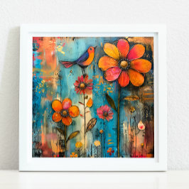 WHIMSICAL BIRD AND BLOMMIGT POSTER