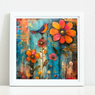WHIMSICAL BIRD AND BLOMMIGT POSTER