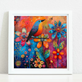 WHIMSICAL BIRD AND BLOMMIGT POSTER