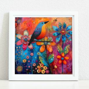WHIMSICAL BIRD AND BLOMMIGT POSTER