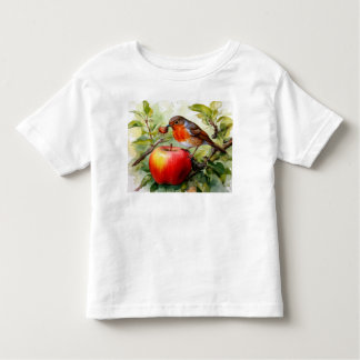Whimsical Bird & Apple Delight T Shirt