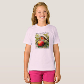 Whimsical Bird & Apple Delight T Shirt