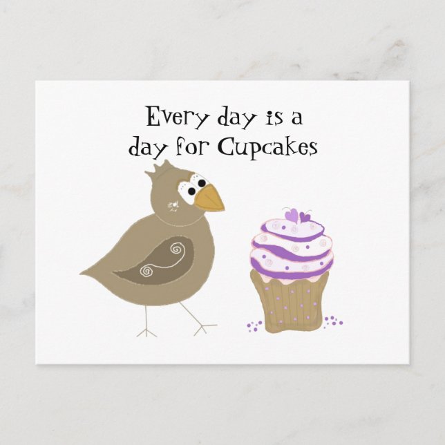 Whimsical Bird och Cupcake Vykort (Framsida)