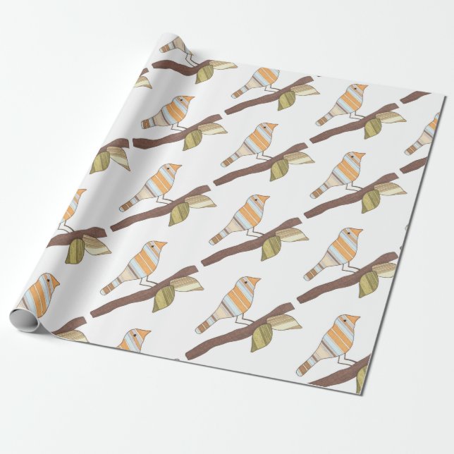 Whimsical Bird Wrapping Papper-Erin Brie Art Wrapp Presentpapper (Utrullad)