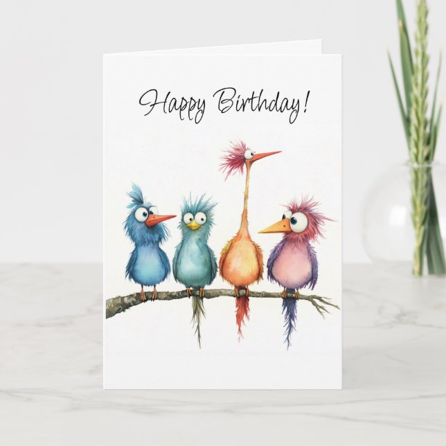 Whimsical Birds Group Grattis på födelsedagen Häls Kort (Framsida)