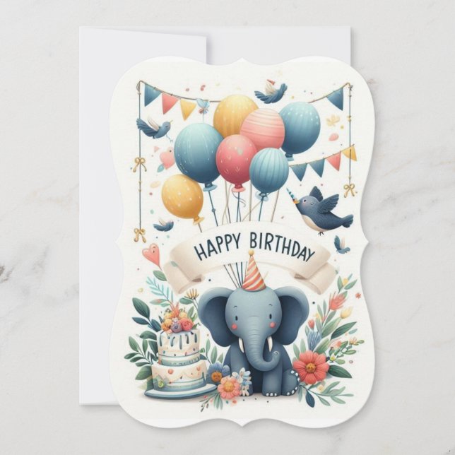 Whimsical Birthday Hälsning - Adsible Elephant (Framsida)