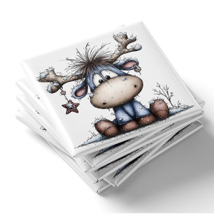 Whimsical blå baby ren julmagnet magnet