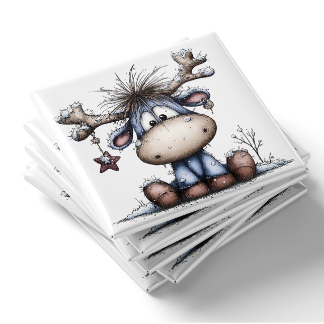 Whimsical blå baby ren julmagnet magnet (Whimsical Blue Baby Reindeer Christmas Magnet by PiggyPrint Sticker.)