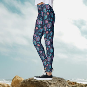Whimsical Blå Färgglada Julpresenter Julmönster Leggings