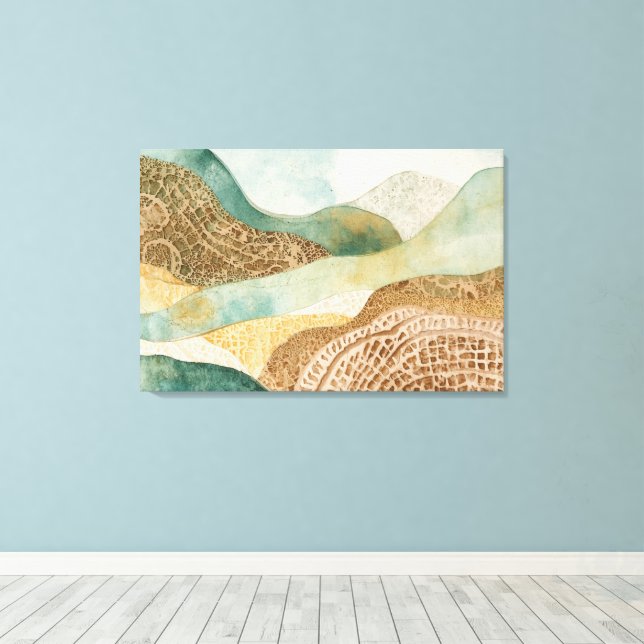 Whimsical Blå Grön Brun Abstrakt Berg Canvastryck (Insitu (trägolv))