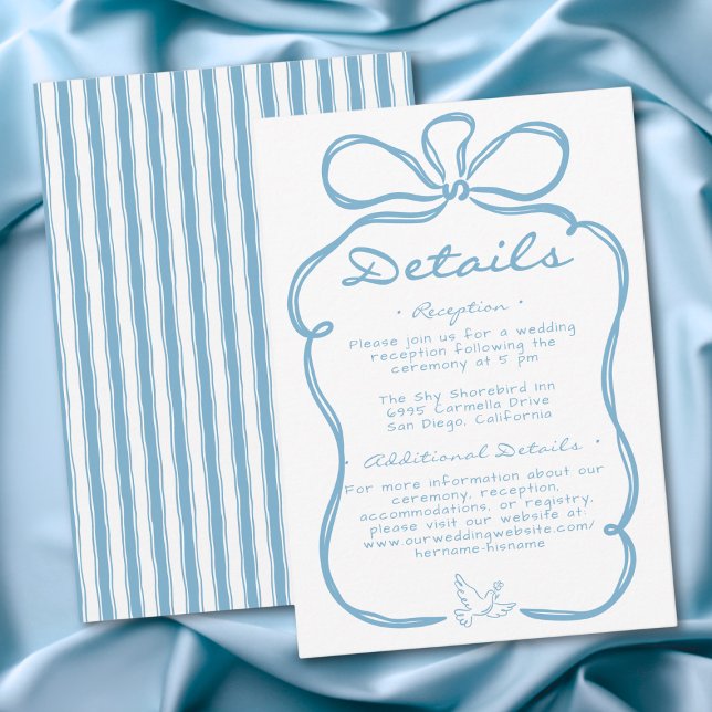 Whimsical Blå Handritad Blommig Rand Bröllop Tilläggskort (Whimsical Blue Hand Drawn Floral Stripe Wedding Enclosure Card)