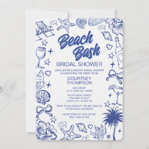 Whimsical Blå Handritad Strandfest Bröllopsdusch Inbjudningar