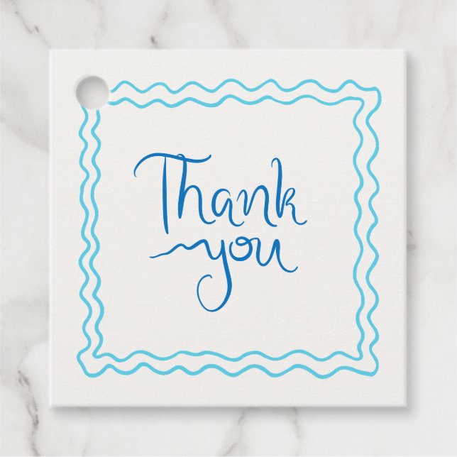 Whimsical Blå Handskriven Tack  Gåvor Etiketter (Framsida)