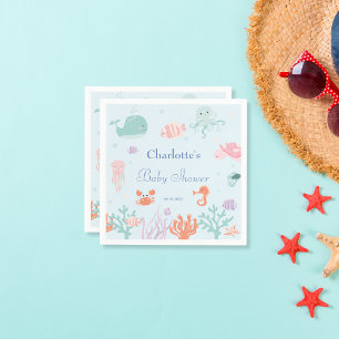 Whimsical Blå Havsdjur Baby Shower-fest Pappersservett