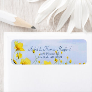 Whimsical Blå himmel & Gult Wildblommor Label Returadress Etikett