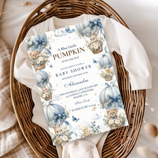 Whimsical Blå Liten Pumpa Bebis Shower Inbjudningar (Skapare uppladdad)