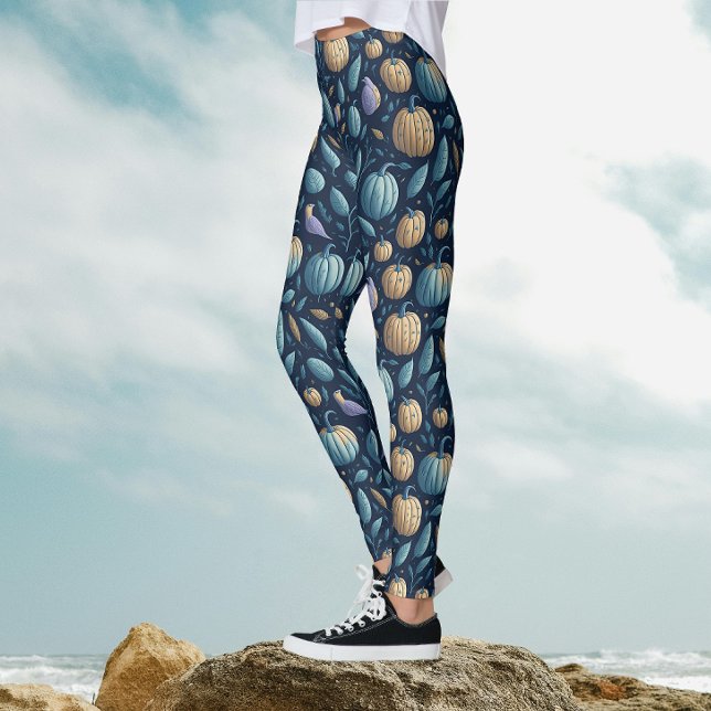 Whimsical blå orange pumpa Halloween-mönster  Leggings (Skapare uppladdad)