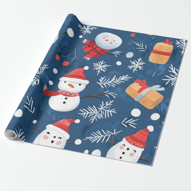 Whimsical blå snöman presentpapper (Utrullad)