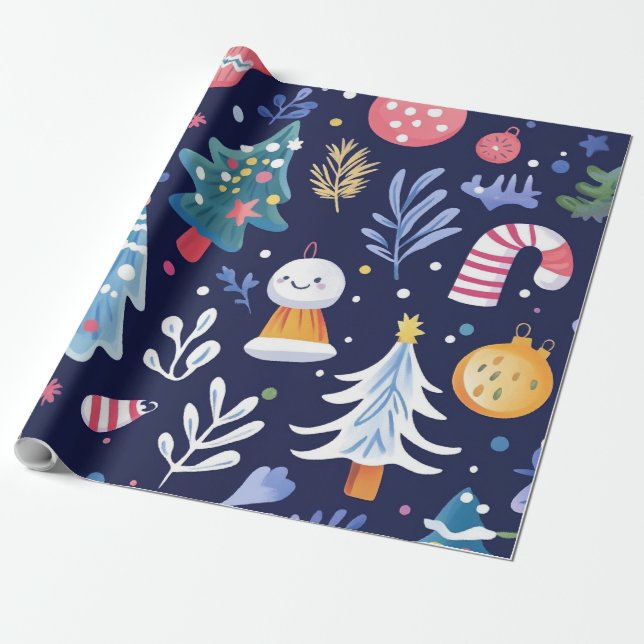 Whimsical blå snöman presentpapper (Utrullad)